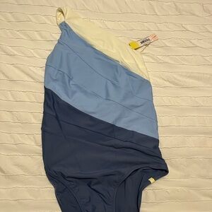 Summersalt Blue and Cream One-Shoulder Swimsuit